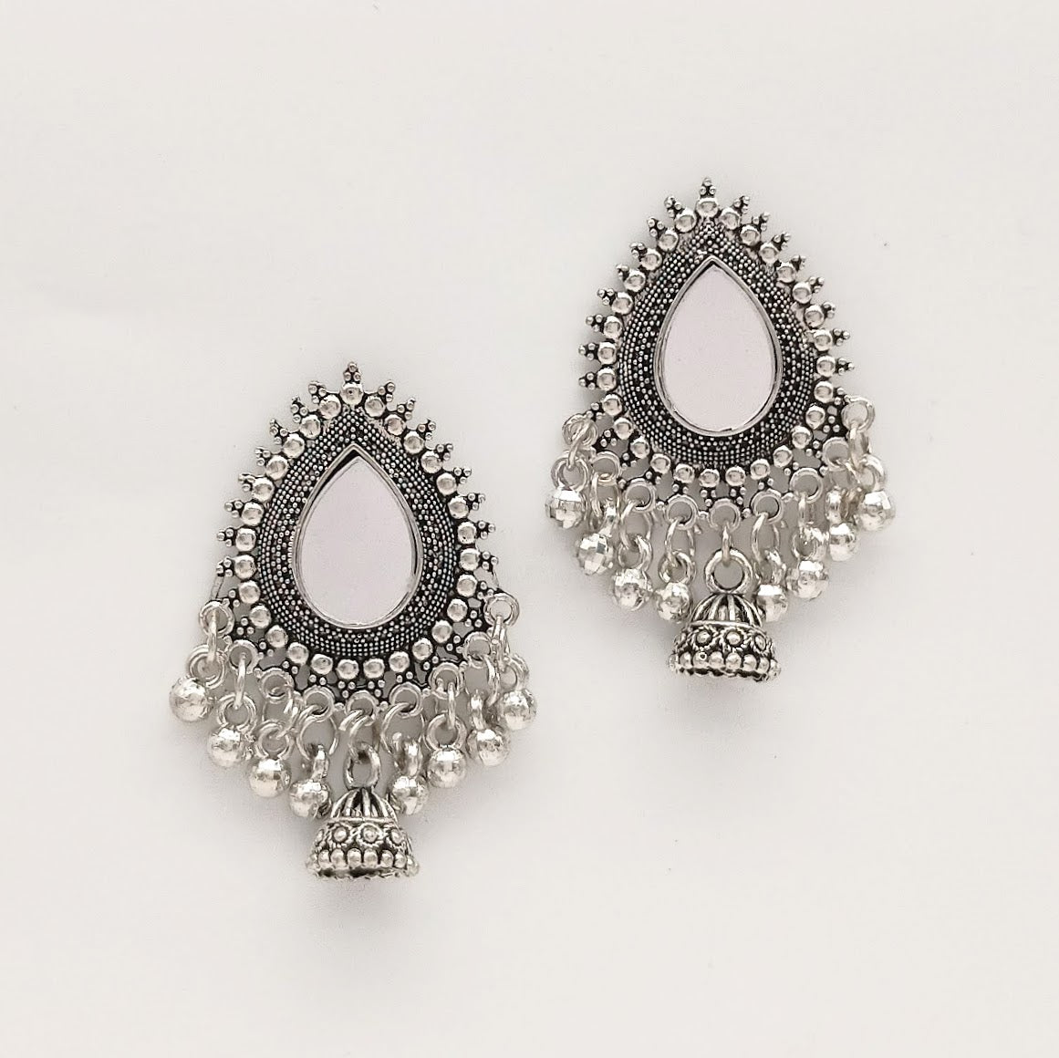 Drop Jhumka Tikka Shape Ethnic Trendy Silver Oxidized Earrings
