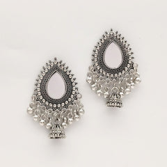 Drop Jhumka Tikka Shape Ethnic Trendy Silver Oxidized Earrings