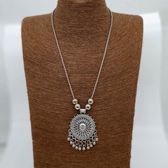 Floral Design Silver Oxidised Pendant Necklace