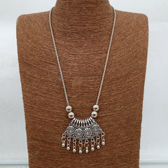 Gorgeous Flower Design Silver Oxidised Pendant Necklace