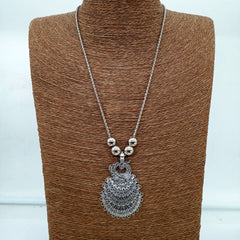 Dancing Peacock Silver Oxidised Pendant Necklace