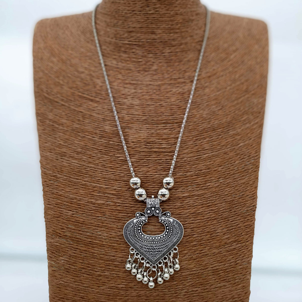 Heart Shape Silver Oxidised Pendant Necklace