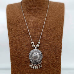 Classic Round Shape Silver Oxidised Pendant Necklace