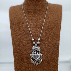 Elephant Design Silver Oxidised Pendant Necklace
