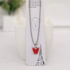 Red Color Butterfly Silver Chain Pendant Necklace