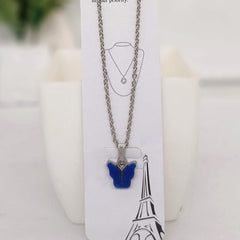 Blue Color Butterfly Silver Chain Pendant Necklace