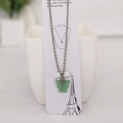 Green Color Butterfly Silver Chain Pendant Necklace