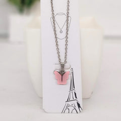Baby Pink Color Butterfly Silver Chain Pendant Necklace