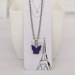 Dark Purple Color Butterfly Silver Chain Pendant Necklace