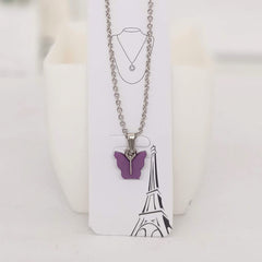 Purple Color Butterfly Silver Chain Pendant Necklace