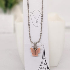 Light Orange Color Butterfly Silver Chain Pendant Necklace