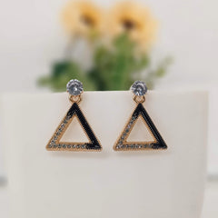 Triangle Shape Black & Golden Stone Fashion Trendy Korean Earrings