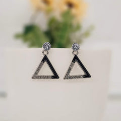 Triangle Shape Black & Silver Stone Fashion Trendy Korean Earrings