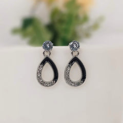 Water Drop Shape Black & Silver Stone Fashion Trendy Korean Earrings
