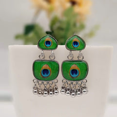 Heart Shape Beauty Peacock Sticker Trendy Silver Oxidised Earrings