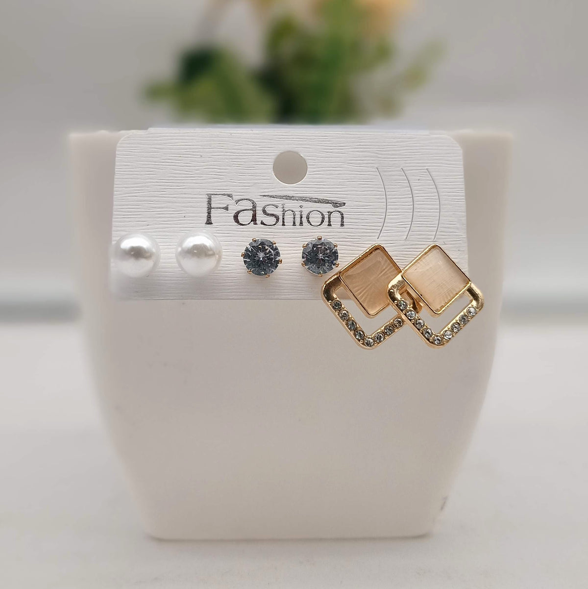 Cute Stone Studded Fashion Trendy Korean Earrings (Pack of 3)
