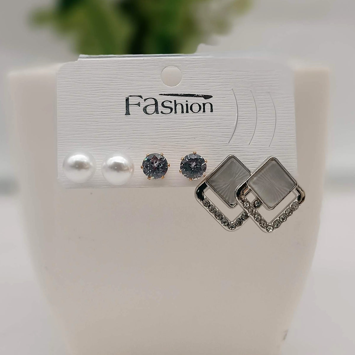Classic Stone Studded Fashion Trendy Korean Earrings (Pack of 3)