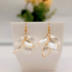 White & Golden Plastic Leafs Fashion Trendy Korean Earrings