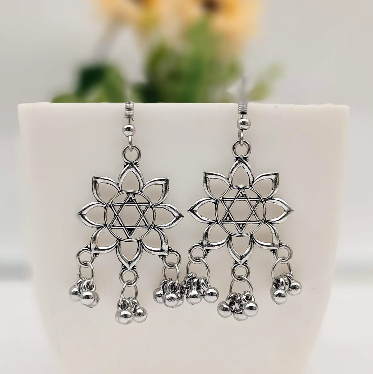 Floral Design Trendy Silver Oxidised Earrings
