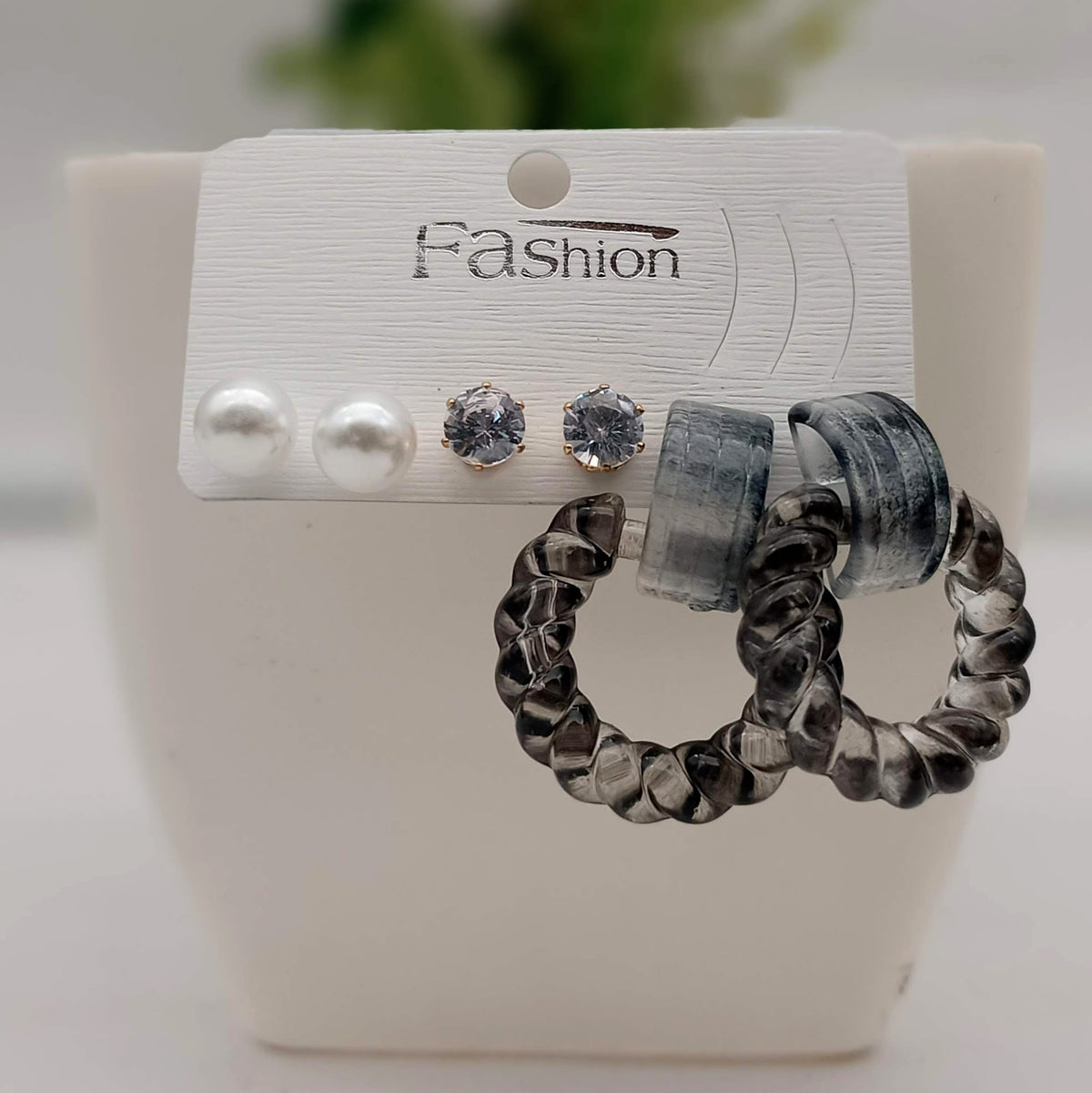 Antique Stone Studded Fashion Trendy Korean Earrings (Pack of 3)