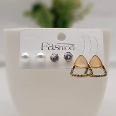 Stylish Stone Studded Fashion Trendy Korean Earrings (Pack of 3)