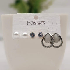 Sparkling Stone Studded Fashion Trendy Korean Earrings (Pack of 3)