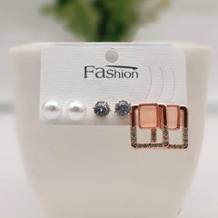 Trending Stone Studded Fashion Trendy Korean Earrings (Pack of 3)