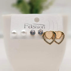 Sparkly Stone Studded Fashion Trendy Korean Earrings (Pack of 3)