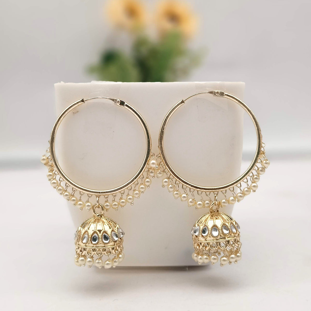 Kundan Jhumka With Bali Traditional Golden Earrings