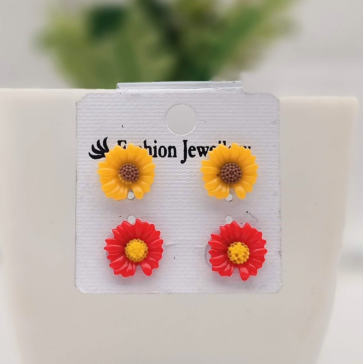 Yellow & Red Plastic Studs Tiny Earrings (Pack of 2)