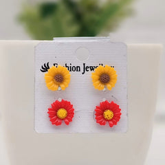 Yellow & Red Plastic Studs Tiny Earrings (Pack of 2)
