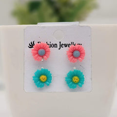 Pink & Blue Plastic Studs Tiny Earrings (Pack of 2)