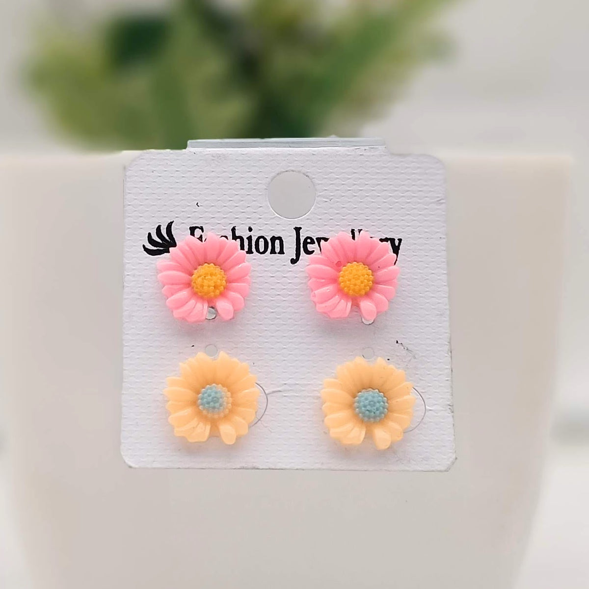 Orange & Pink Plastic Studs Tiny Earrings (Pack of 2)