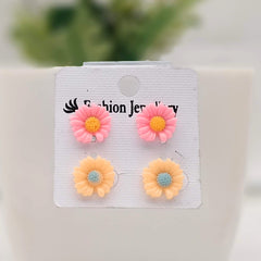 Orange & Pink Plastic Studs Tiny Earrings (Pack of 2)