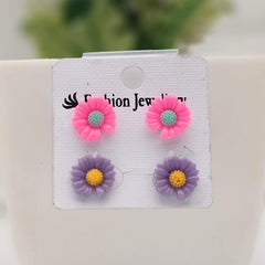 Purple & Pink Plastic Studs Tiny Earrings (Pack of 2)