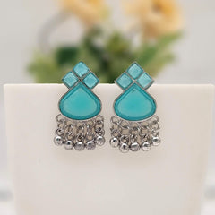 Sky Blue Color Stone Silver Oxidised Exclusive Earrings