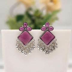 Purple Color Stone Silver Oxidised Exclusive Earrings