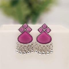 Purple Color Stone Beautiful Silver Oxidised Exclusive Earrings
