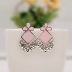 Baby Pink Color Stone Beautiful Silver Oxidised Exclusive Earrings