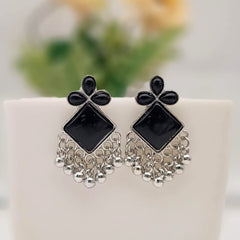 Black Color Stone Beautiful Silver Oxidised Exclusive Earrings