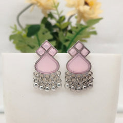 Baby Pink Color Stone Cute Silver Oxidised Exclusive Earrings