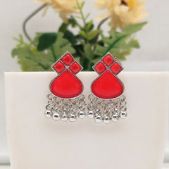 Red Color Stone Silver Oxidised Exclusive Cute Earrings