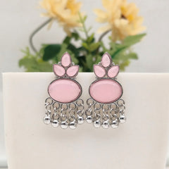 Baby Pink Color Stone Oval Shape Silver Oxidised Exclusive Earrings