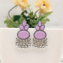Light Purple Color Stone Oval Shape Silver Oxidised Exclusive Earrings