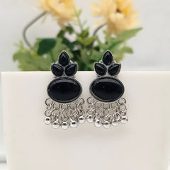 Black Color Stone Oval Shape Silver Oxidised Exclusive Earrings