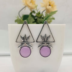 Purple Color Triangle Floral Design Silver Oxidised Exclusive Earrings