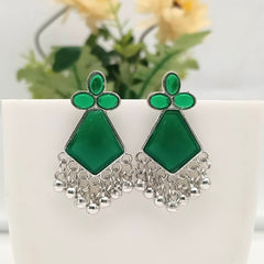 Green Color Exclusive Design Silver Oxidised Earrings
