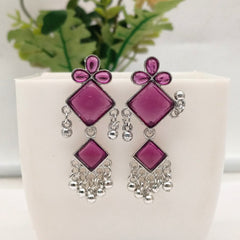 Purple Color Floral Design Silver Oxidised Exclusive Earrings