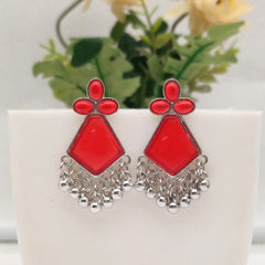 Red Color Exclusive Design Silver Oxidised Earrings