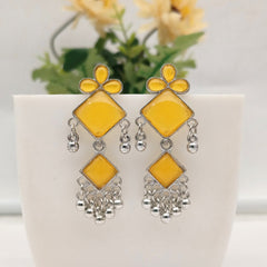 Yellow Color Floral Design Silver Oxidised Exclusive Earrings
